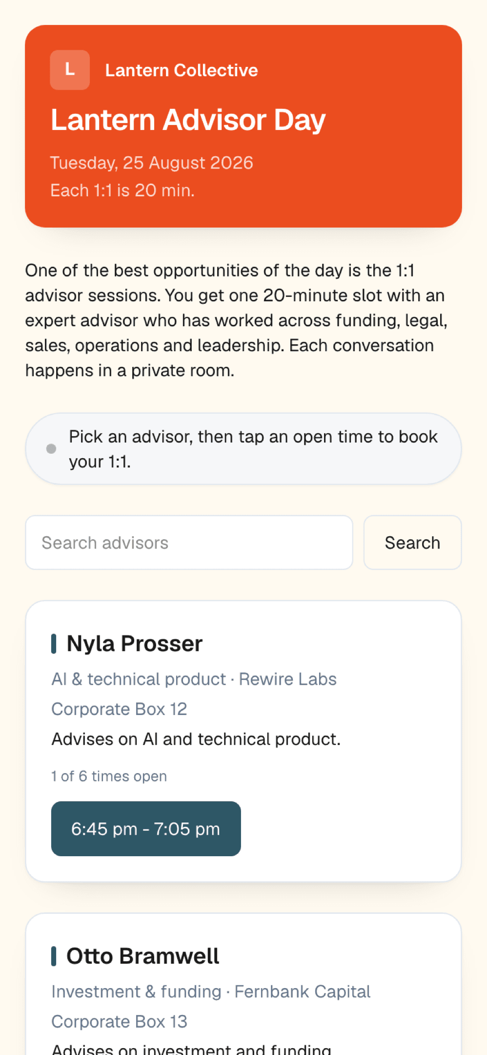 The same booking page on a phone